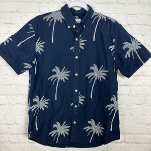 Gap standard fit short sleeve button up palm tree fit navy blue shirt, sz S‎